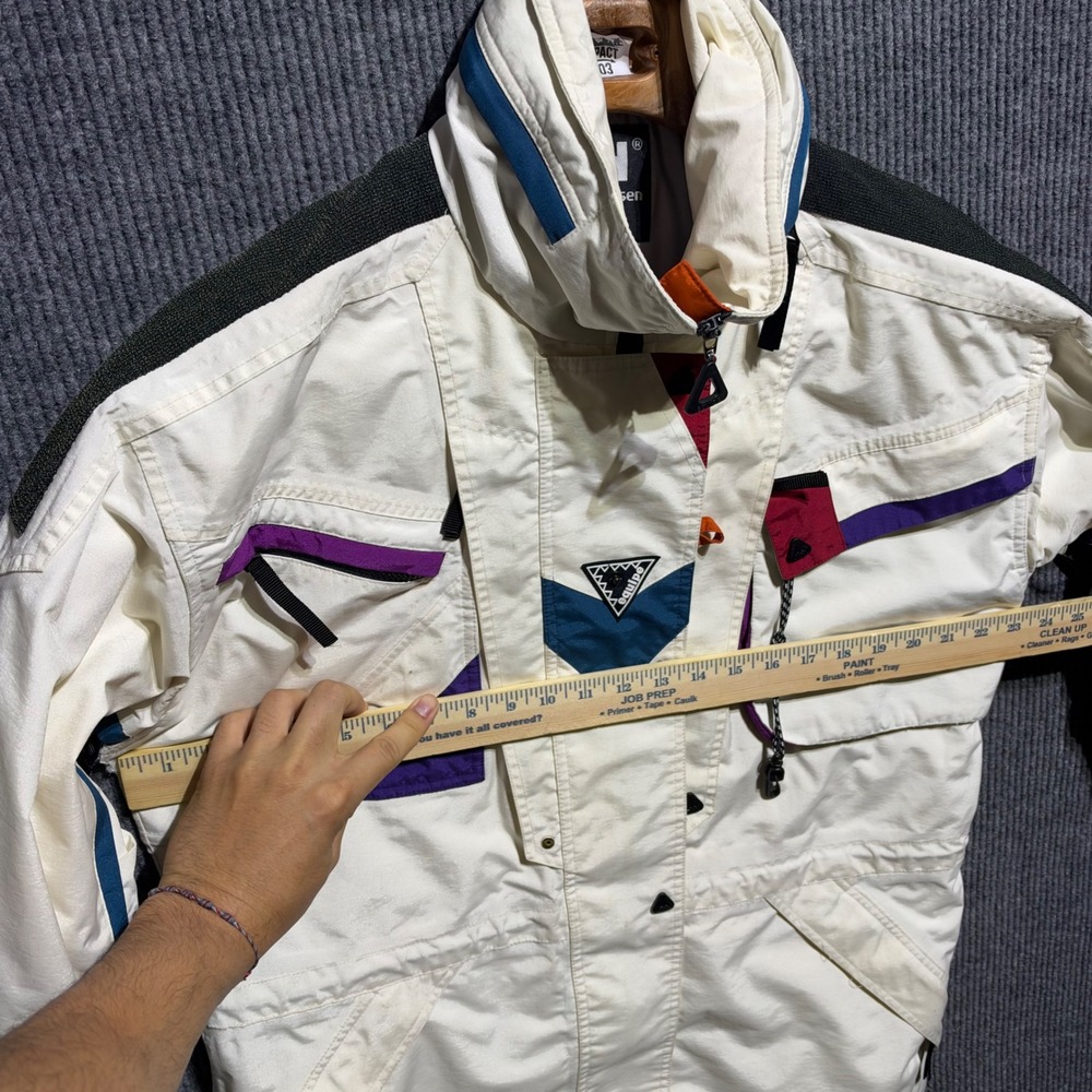 Vintage Helly Hansen Equipe Ski Jacket Mens M Cream 90s Colorblock Insulated - Picture 3 of 12